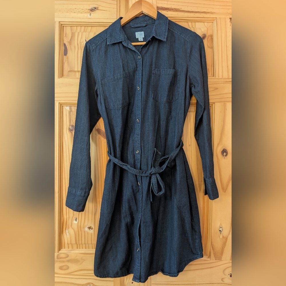 A New Day Long Sleeve Dark Denim Shirt Dress Size Medium